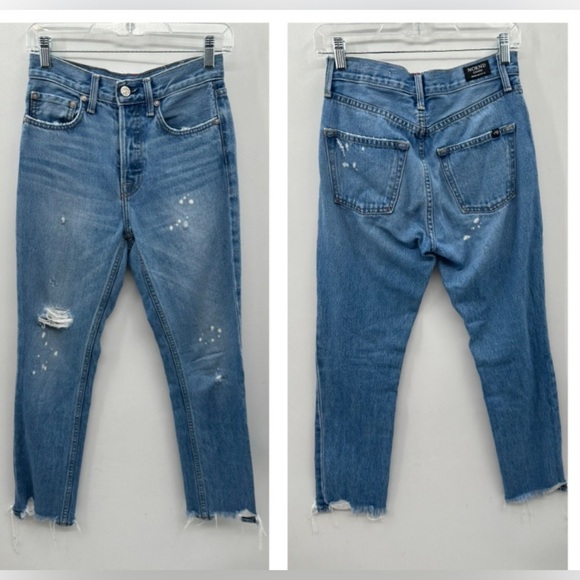 ANTHROPOLOGY NOEND SLIM NEWPORT Straight distressed med wash crop high jeans. 25 - Picture 2 of 13